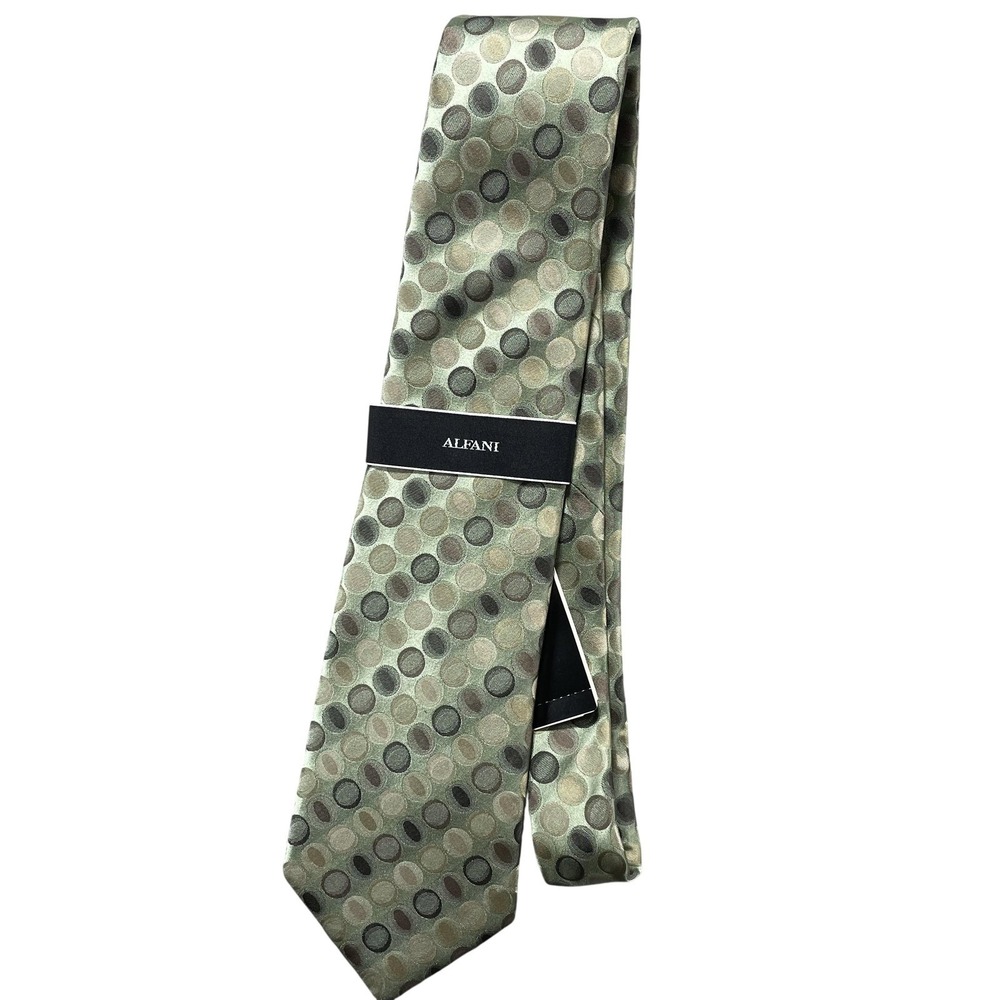 Alfani Tie Mens One Size Green Polka Dot Classic Width Woven Silk Necktie